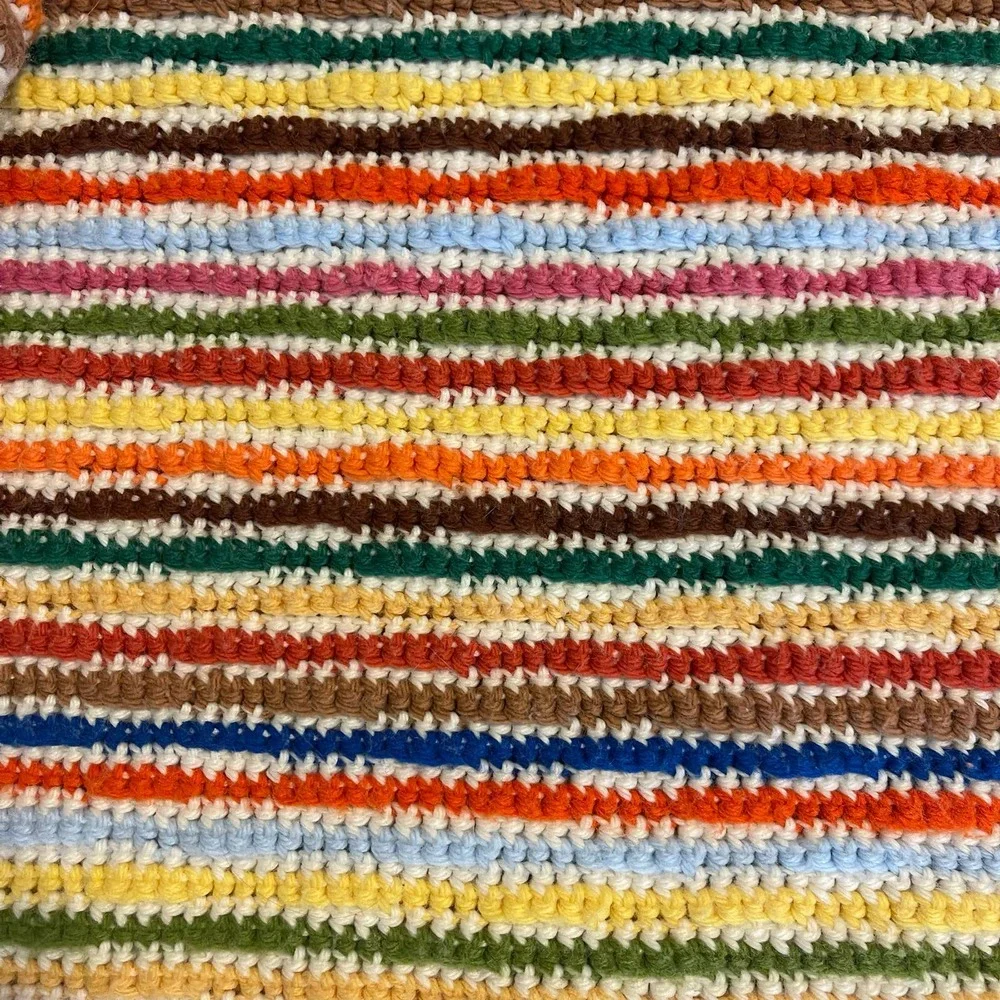 Multicolor Woven Cotton Throw Blanket with Fringe